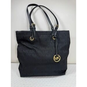 Michael‎ Kors Jet Set logo Black Monogram Jacquard Tote Bag Shoulder Bag